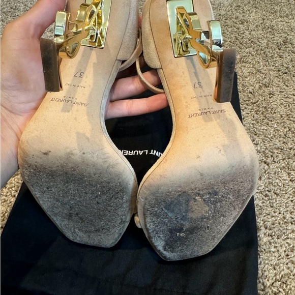 Yves Saint Laurent Tan Gold Heels with Iconic Logo - Picture 5 of 5